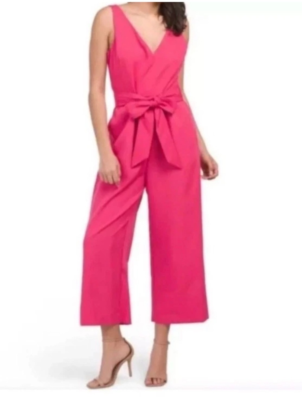 Sam Edelman Hot Pink V-Neck Sleeveless Tie-Waist Jumpsuit